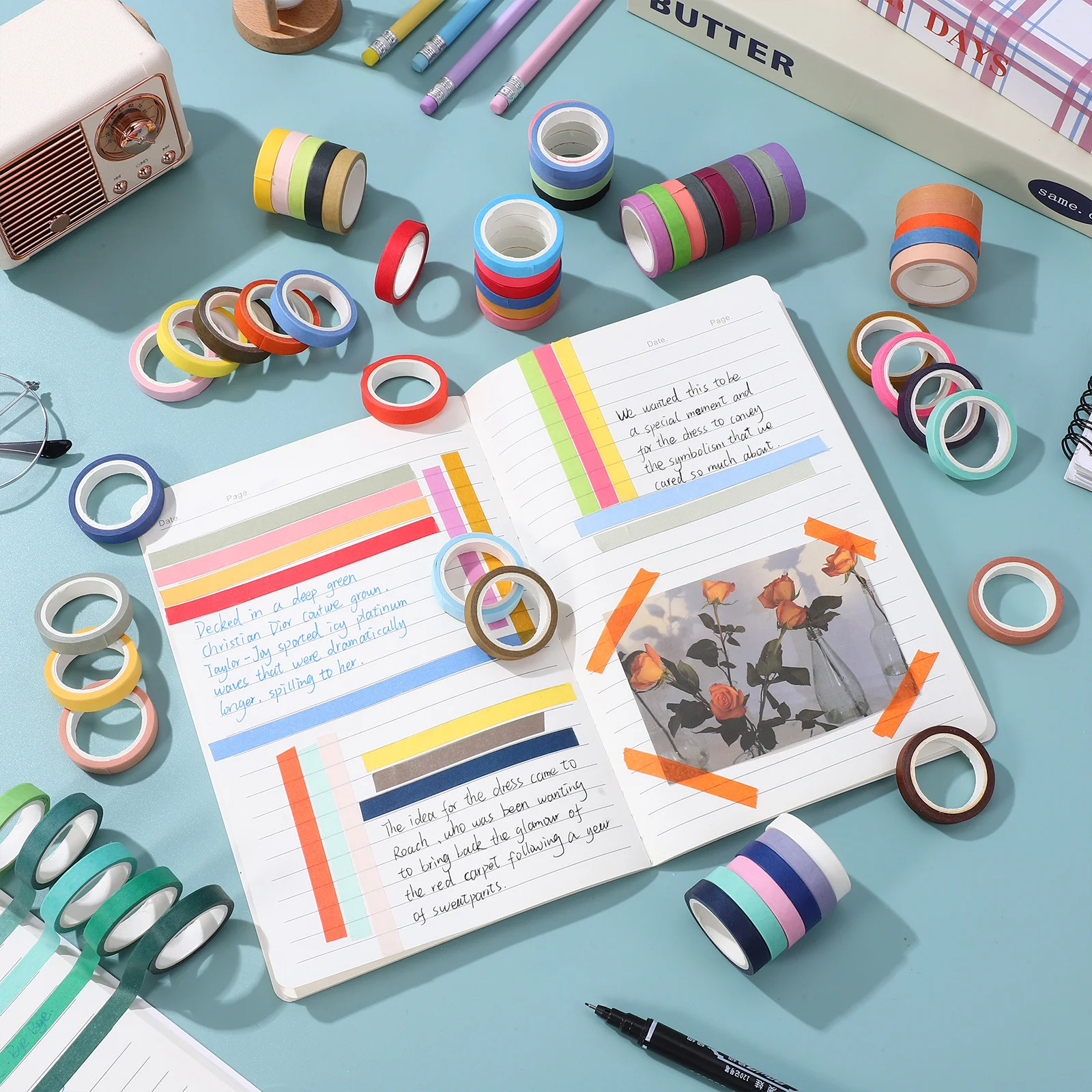 

60 Rolls Colored Washi Tape Adhesive Masking Tape for Scrapbooks Journaling DIY Craft Supplies