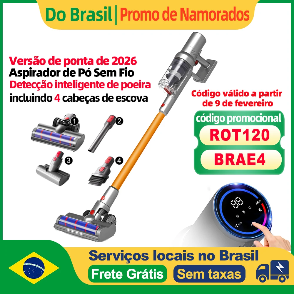 (Código promocional: ROT120)Aspirador de Mão Portátil ABIR VC205, Sensor Inteligente de Poeira, Tela Grande Touch, Controle Automático de Velocidade, 4 Tipos de Bocais, Inclui Escova Antiácaros para Cama e Sofá