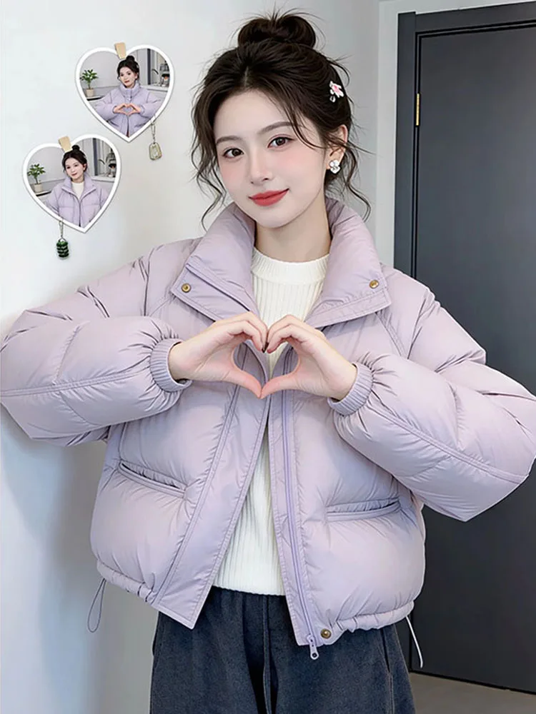 

Sli Purple down Cotton Jaet Women's Winter Thiened ort Coat Sweet Sle Loose Fit with ket Chinese Brand Xiangduer