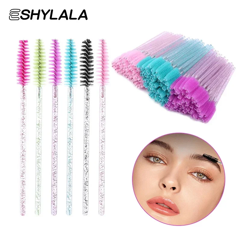 Peine desechable de cristal para pestañas, 50/100 Uds., extensión de pestañas, varitas para rímel, maquillaje profesional, herramienta de belleza