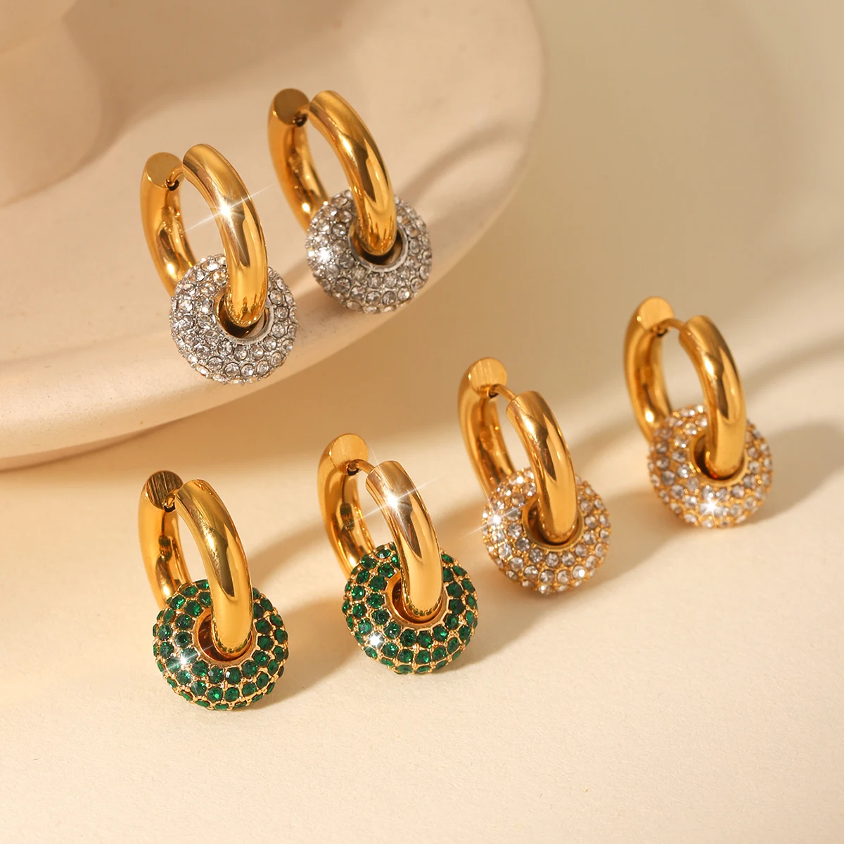 

Luxury Double Hoop Pave CZ 18K Gold Plated Stainless Steel For Women's Dangling Earrings Women Designer Jewerly Gift