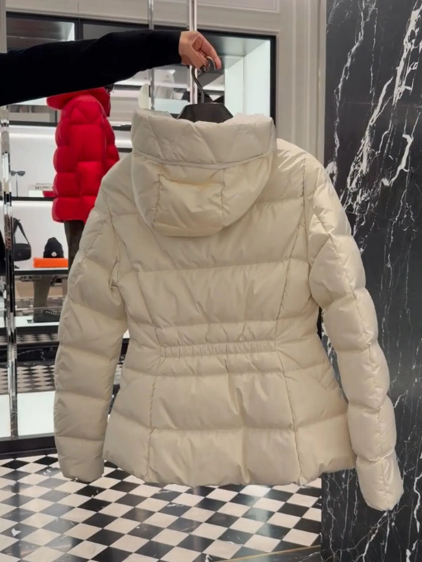 Ele White Puffer Jaet Women's Winter Coat High Waist Hooded Thiened Polyester Fiber Du down Commute Sle Regular Fit