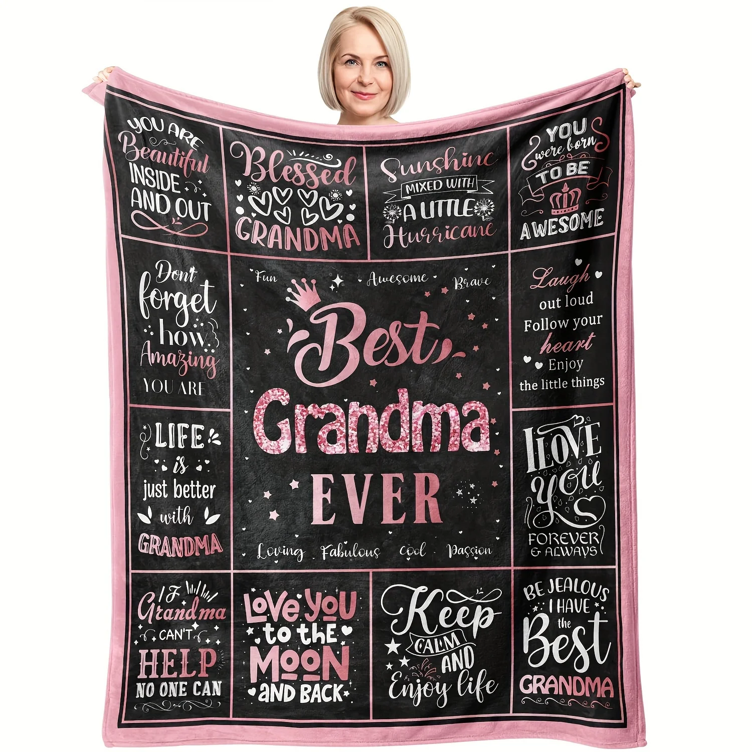 

1 Best Grandma Forever Flannel Blanket - Thickened Four Seasons Soft Light Beige Friendly Gift with a Sincere Message, Pink