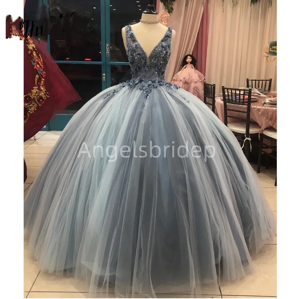 

Angelsbridep Charming V-Neck Backless Quinceanera Dress Ball Gown Pageant Sweet 15 Evening Party Vestidos De XV Años