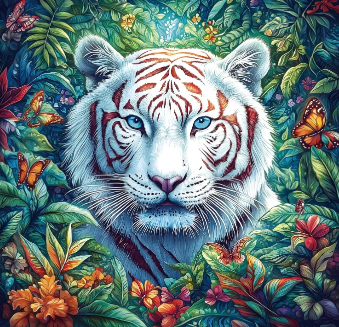 Jigsaw Puzzle 500PCS/1024 PCS White Tiger Jungle Floral Butterflies Scene DIY Assembly Home Wall Decor Leisure Hobby