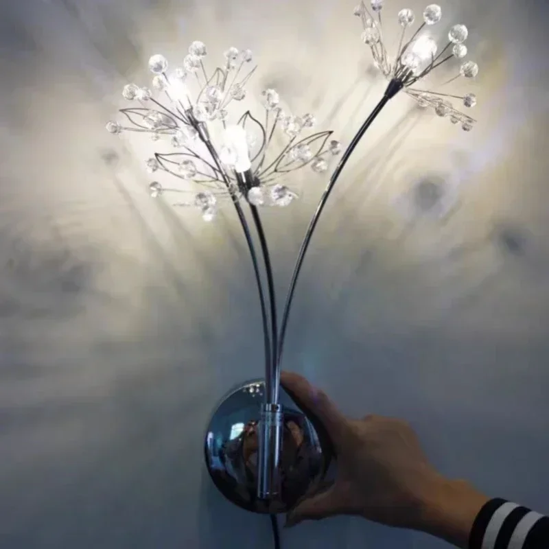 Italian Designer's Creative Crystal Dandelion Wall Lamp Living Room Background Hallway Bedroom Bedside Hotel LED Decor Lighting