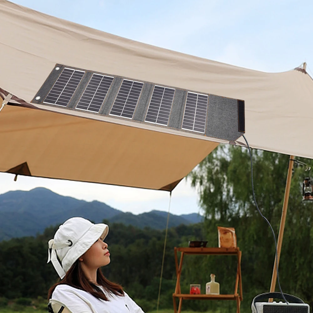USB Portable Battery Charger High Conversion Efficiency 10W 5V Foldable Solar Panel Outdoor Power Bank 5-Fold for Hiking Travel