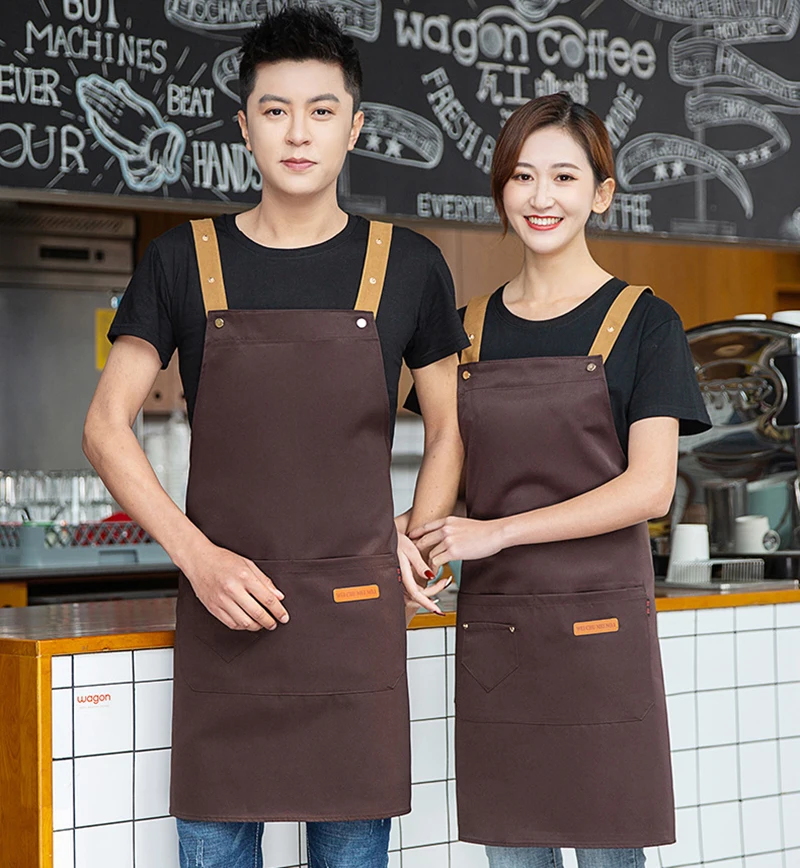 1pc Thickened Waterproof Wear-resistant Canvas Apron With Pockets Durable Crossback Adjustable Apron