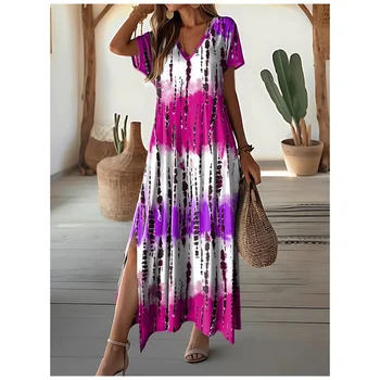 Tie-dye vestidos femininos gradiente leopardo impressão mulher a linha saia com decote em v roupas femininas vestidos elegantes novo vestido de noite de fenda