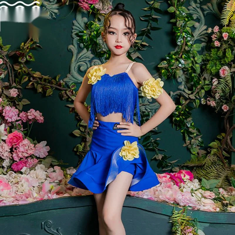 ballroom latin american Line dance clothing fringed girl chacha wear women Top Skirt competition samba dancewear practice Kids