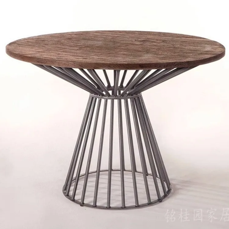 Loft American retro furniture solid wood wrought iron round dining table coffee shop milk tea shop modern simple negotiation tab