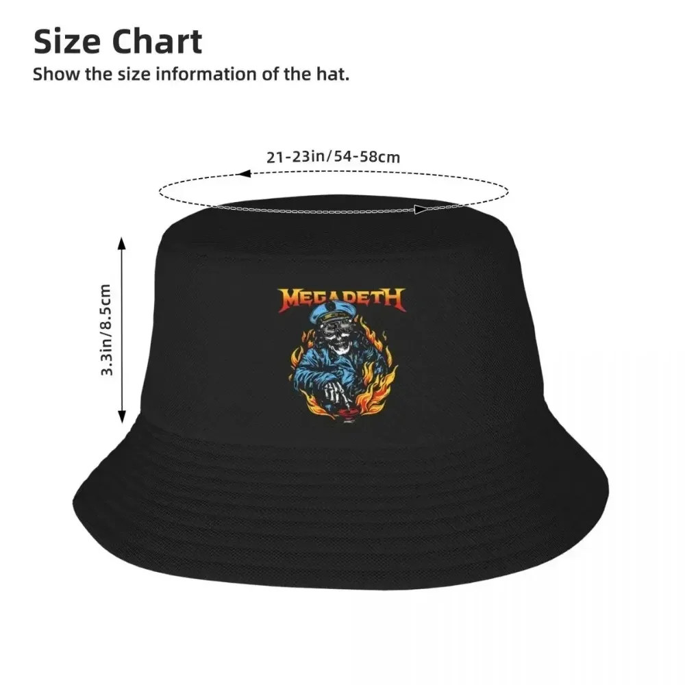 Moda megadeth fogo crânio capitão balde chapéus para unisex dobrável banda de metal bob chapéu verão praia hatwear