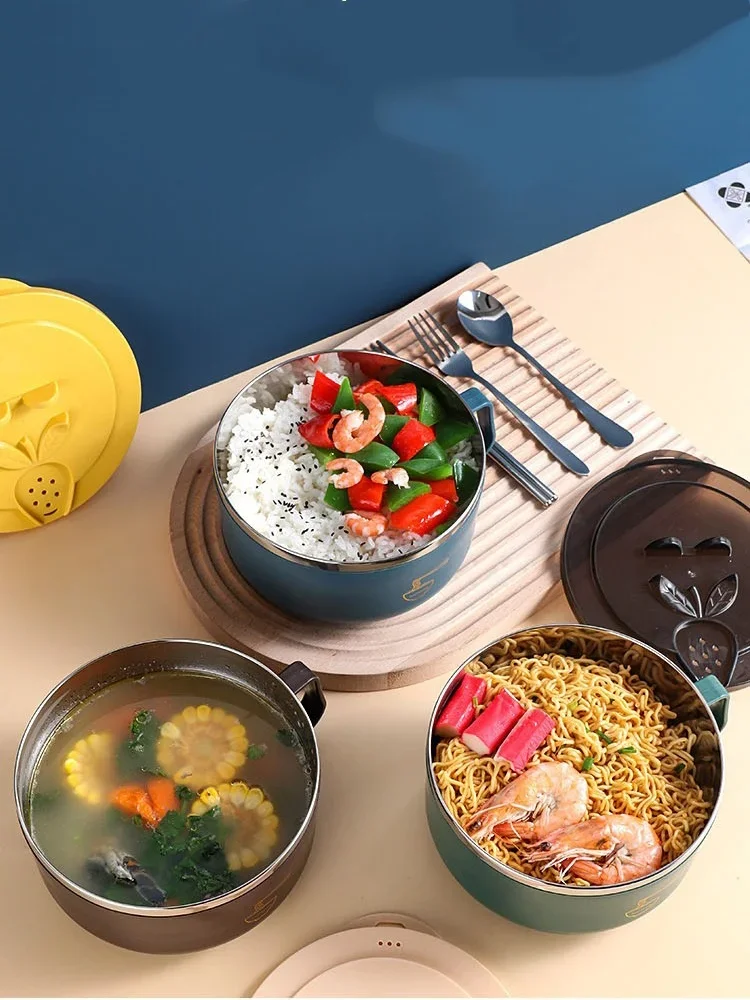 Ramen-Schüssel, Nudelschüssel aus Edelstahl 304, mit Deckel, hitzebeständig, Instant-Nudelschüsseln, Herd, Geschirr, Küchenzubehör – Detail 1