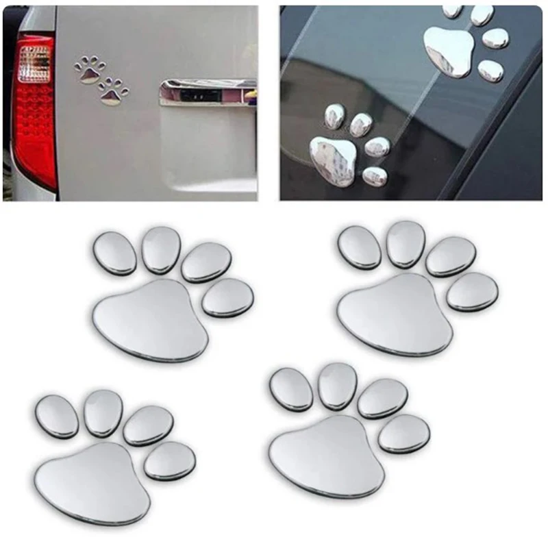 4Sheet Car Stickers Creative Decals Paw 3D Animal Dog Cat Foot Prints Decal Car Motocycle Sticker Car Accessories