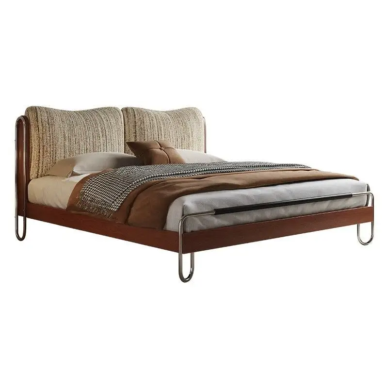 Removable chenille fabric bed 1.5 meters bed pure solid wood bed master bedroom antique double