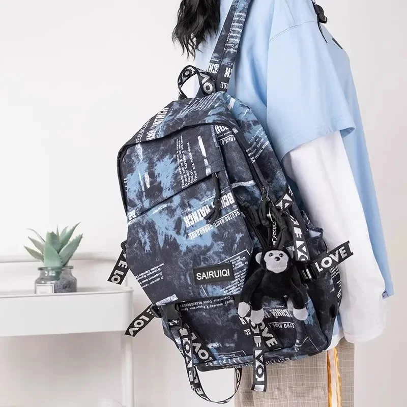 School Bag Large Capacity Student Graffiti Korean Style Backpack Unisex Laptop Compartment Daypack Durable Top Quality