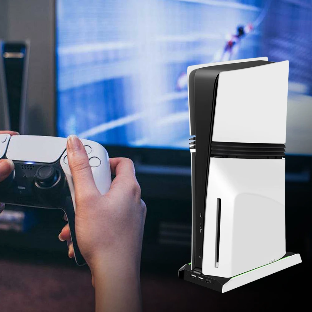 

For PS 5 Slim/PS 5 Pro RGB Game Console Base Bracket with 3 USB 2.0 Ports Vertical Holder Vertical Station Base Game Accessories