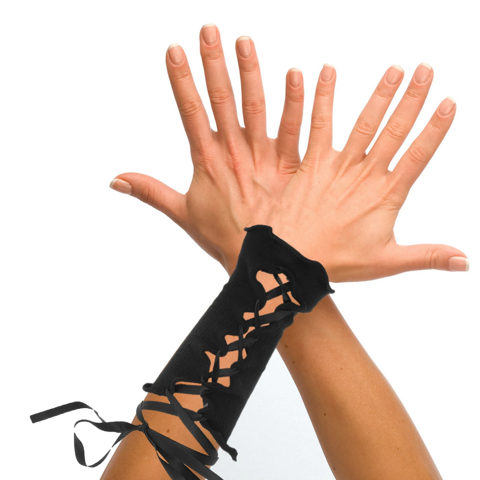 

Gothic Strap Sleeves Arm Warmers Fingerless Gloves Polyester Bow Kawaii Women Accessories Kawaii Arm Warmers Black