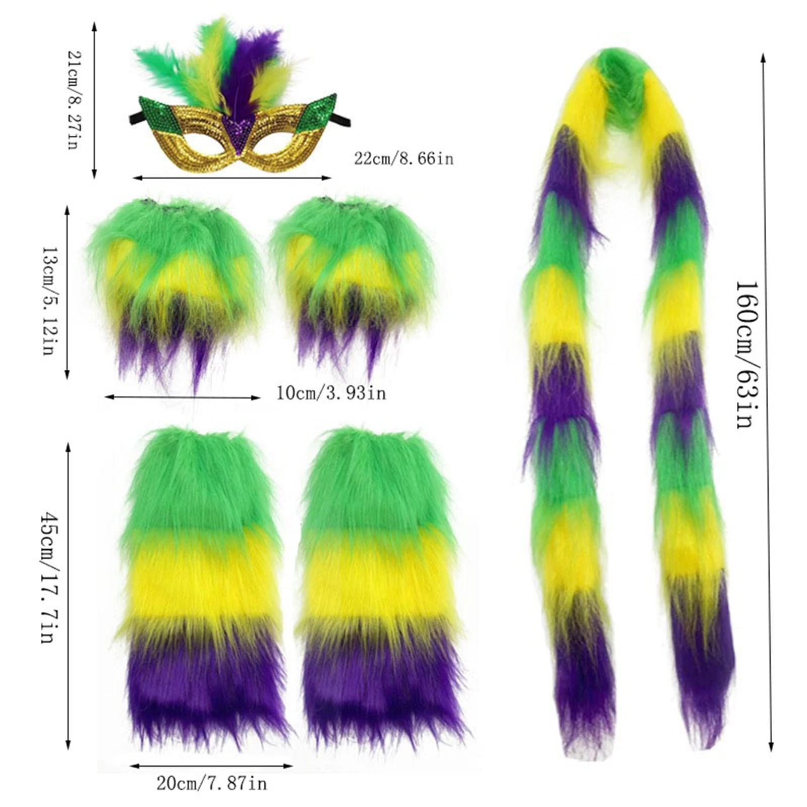 6 Pcs Carnival Costume Accessories Festive Face Covering Gloves Leg Warmers and Scarf Cosplay MardiGras Outfit Holiday Party