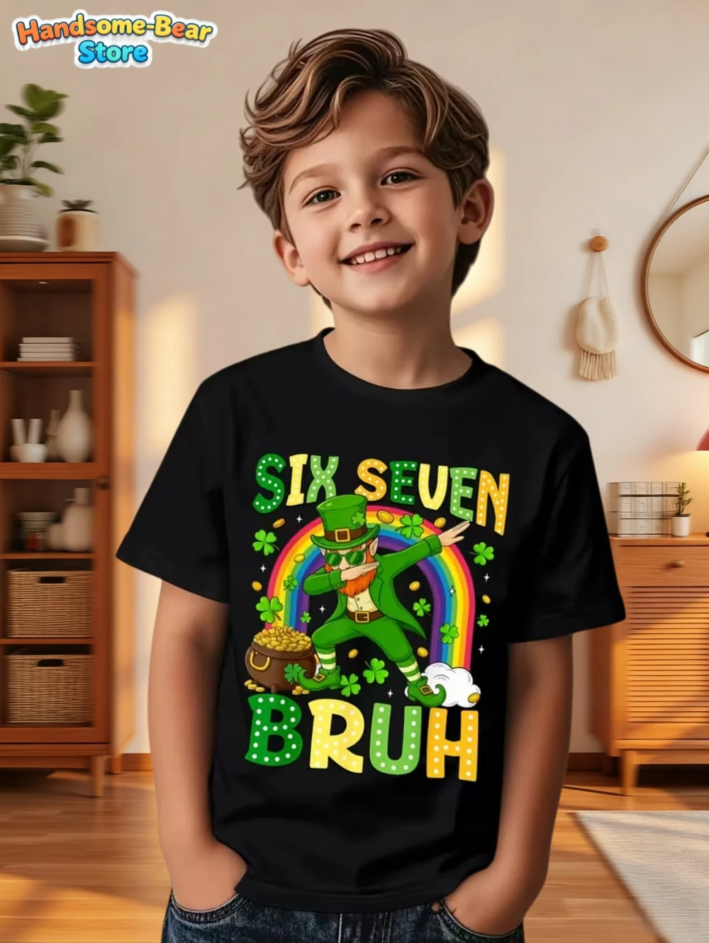 

Детская футболка Six Seven Bruh 67 Meme Happy St. Patrick's Day для мальчиков и девочек, с изображением клевера, на День Святого Патрика, с круглым вырезом, с короткими рукавами
