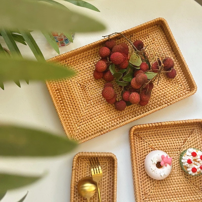 Fruit basket Vietnam rattan bamboo storage basket living room round woven fruit tray straw steamed bun basket tray household