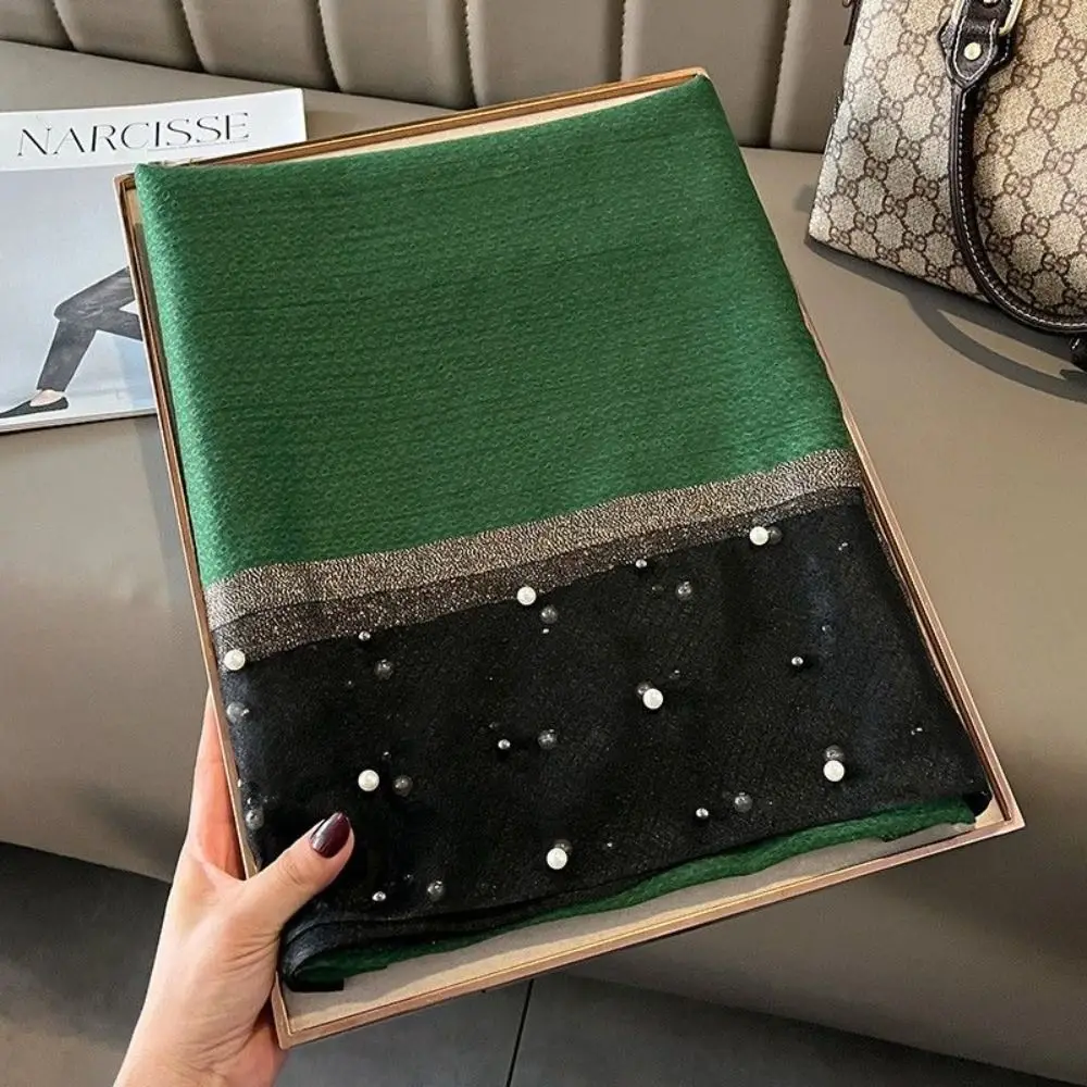 

Fashion Pearls Silk Scarf Shawls Sunscreen Transparent Mesh Neck Scarves Korean Style Neckerchief Party