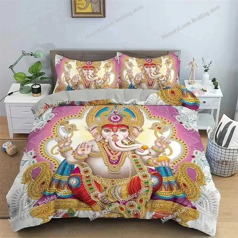 Lord Ganesha Duvet Cover Microfiber Indian Elephant Bedding Set Bohemia Mandala Comforter Cover King For Boys Girls Room Decor
