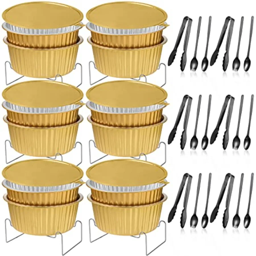 

6 Set Disposable Chafing Dishes Buffet Set with Gold Chafer Wire Racks Stand Kit for Catering Food Warmers Serving Trays for Pa