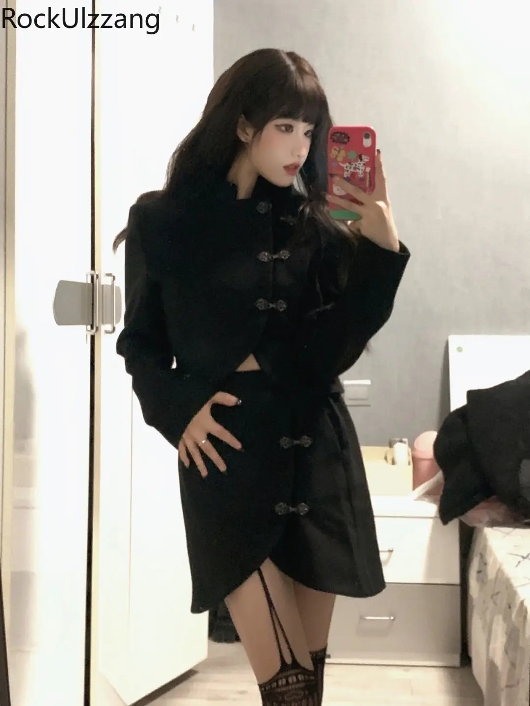 Two Piece Set Crop Top and Skirt Set Women Cloth y2k Cropped Cheongsam Blazer Outfit Jacket Mini Skirts High Street Fashion Goth