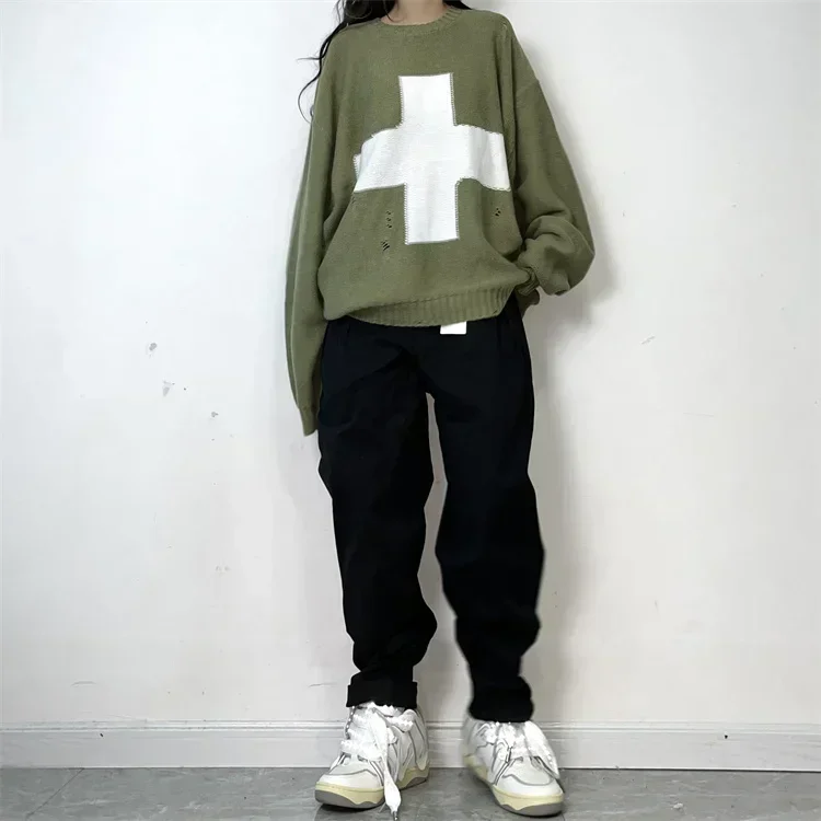 KAPITAL Hirata فضفاض الصليب المطبوعة سترة الخريف الشتاء مترهل متماسكة قمة الموضة محبوك الصوف مزيج البلوز للرجال والنساء