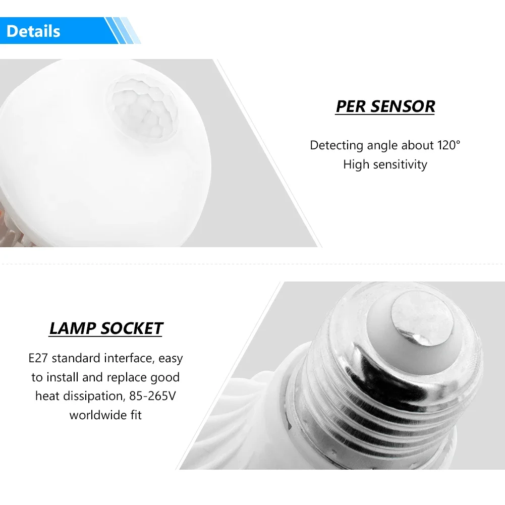 Bombilla LED con sensor de movimiento PIR para pasillo, luz inteligente E27 AC 85-265V 3W 5W 7W 9W 12W