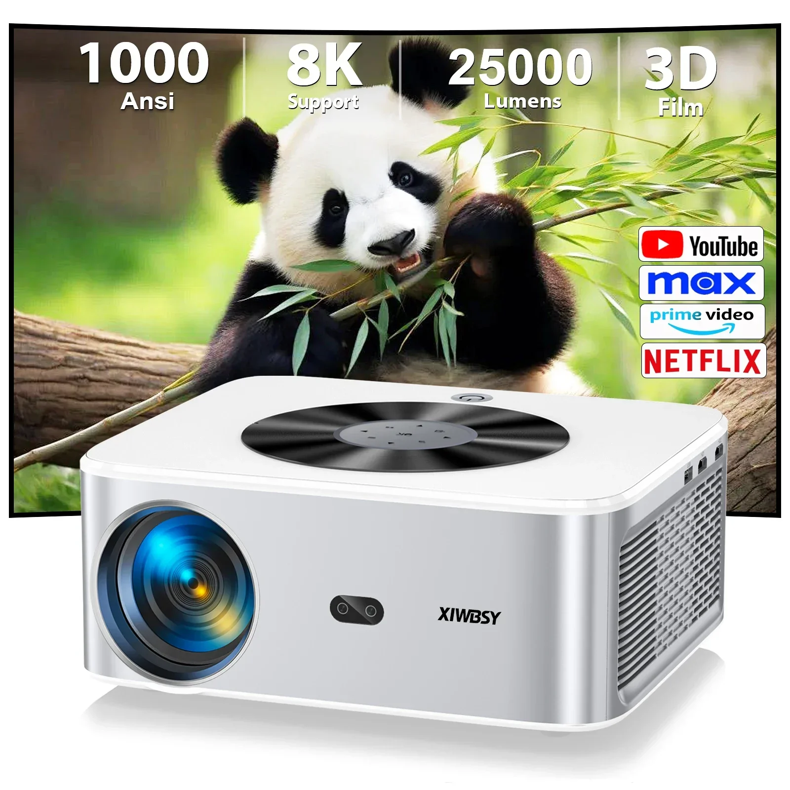 XIWBSY Full HD 1080P Android Projector 1000ANSI Lumen Auto Focus/Keystone Projector 3D 4K Supported Smart Home Theater Projector