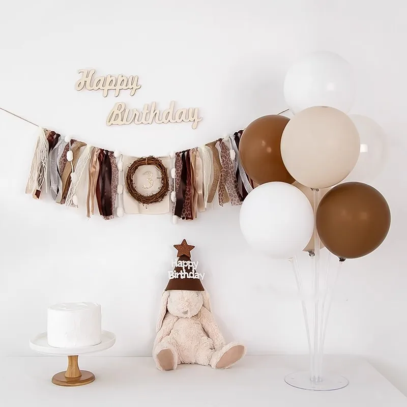 Half Kids Birthday Coffee Highchair Banner Brown 100days Plant Rattan Garland Canvas Hanging Backdrops Decoration