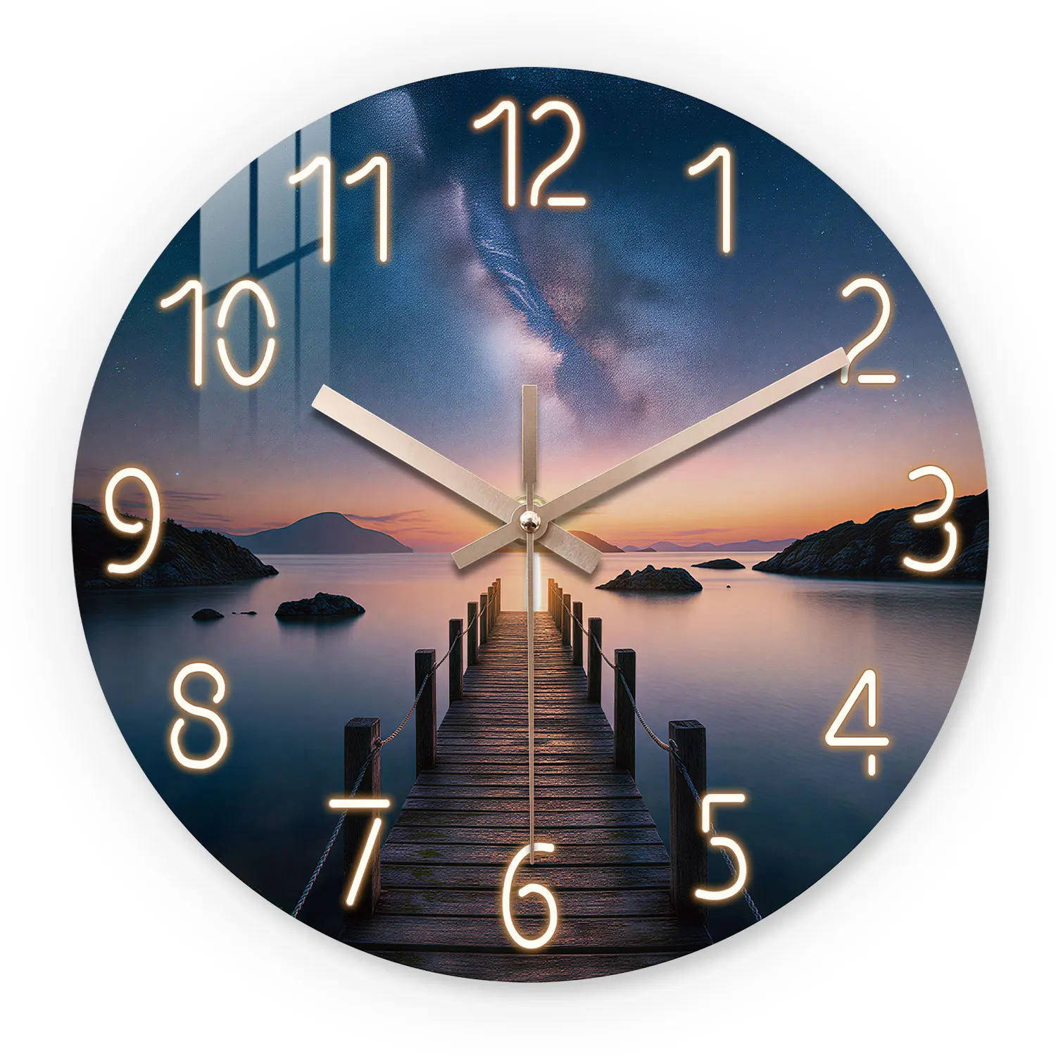 Starry Sky Sunset Deep Blue Wooden Wall Clock, 10-24inch Silent Wall Clock, AA battery powered, suitable for living room, bedroom, office space, (battery not included), Easter, Mother's Day, April Fool's Day