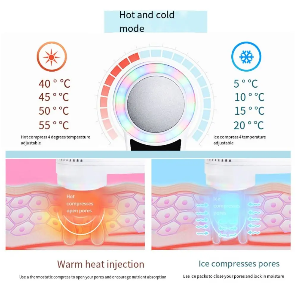 

Rechargeable Photon Beauty Instrument Skin Lifting Red Blue Green Light Hot Cold Hammer Shrink Pores Introduction Instrument