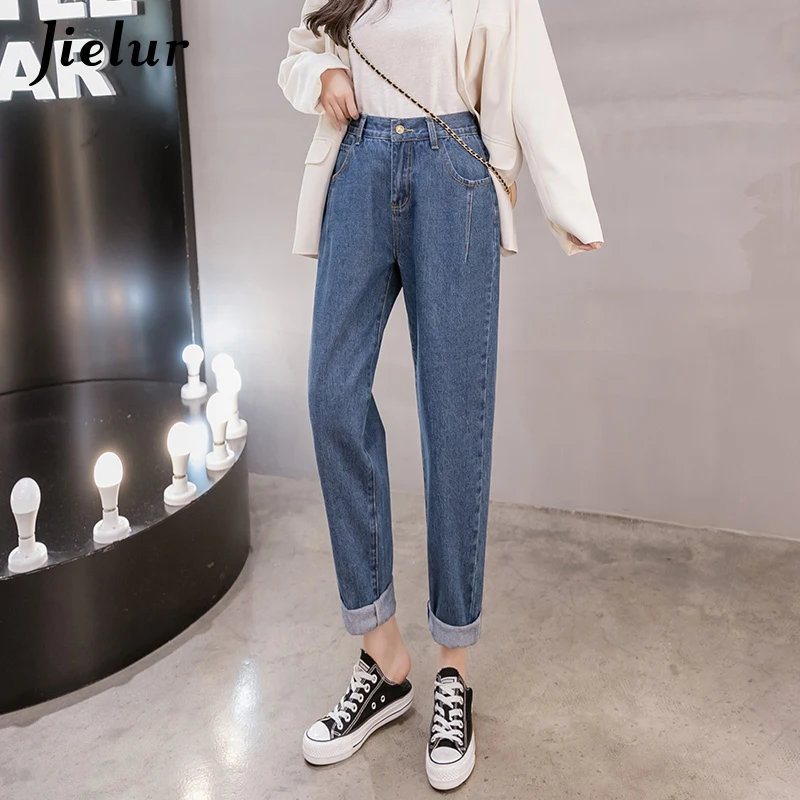 Fashion High Waist Women Jeans Casual Female Denim Casual Buttons Zipper Pocket Students Jeans for Girls S-5XL Size