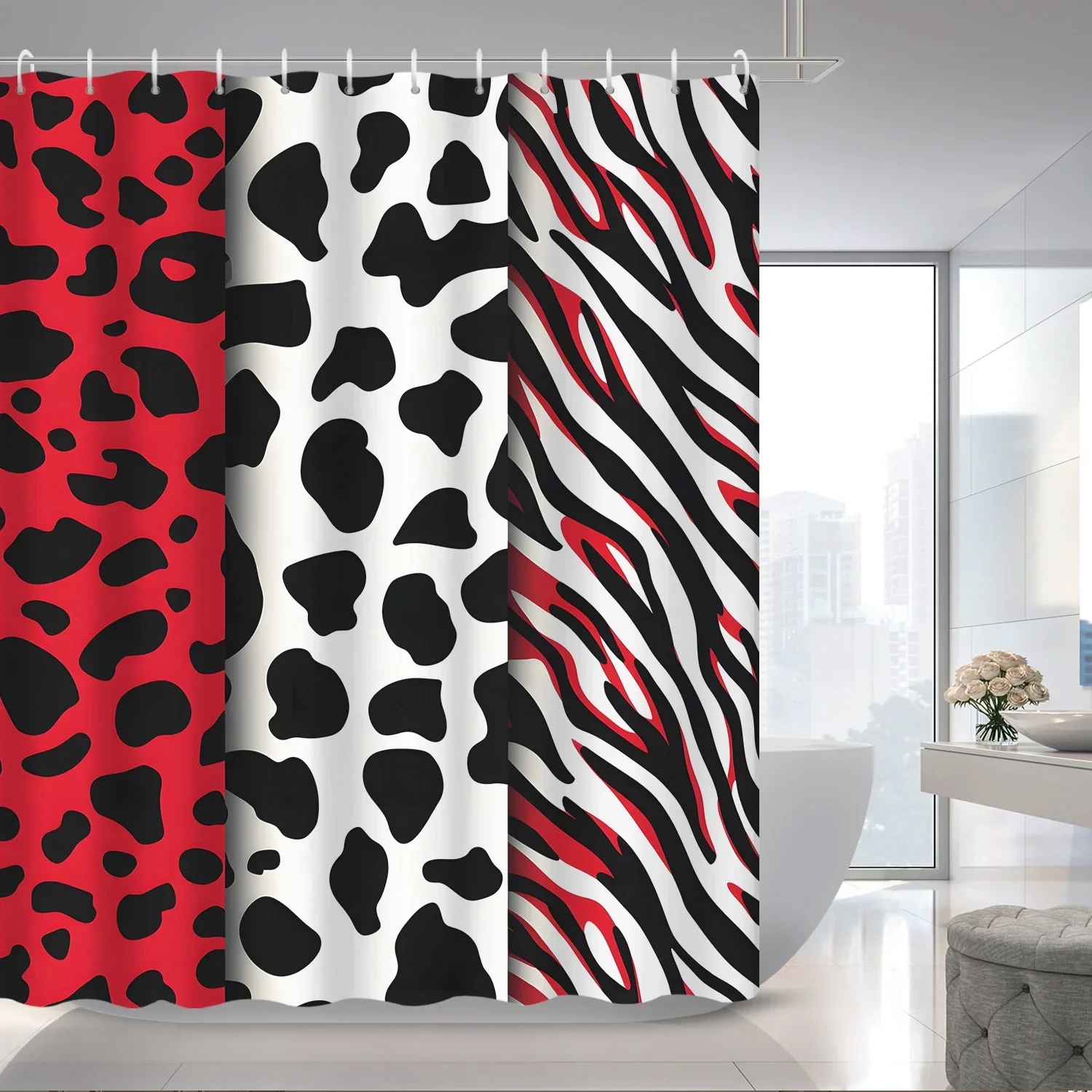 

1 шт., занавеска для душа с леопардовым принтом зебры, занавеска для перегородки, полиэфирная ткань, с 12 крючками, занавеска для душа, аксессуар для ванной комнаты