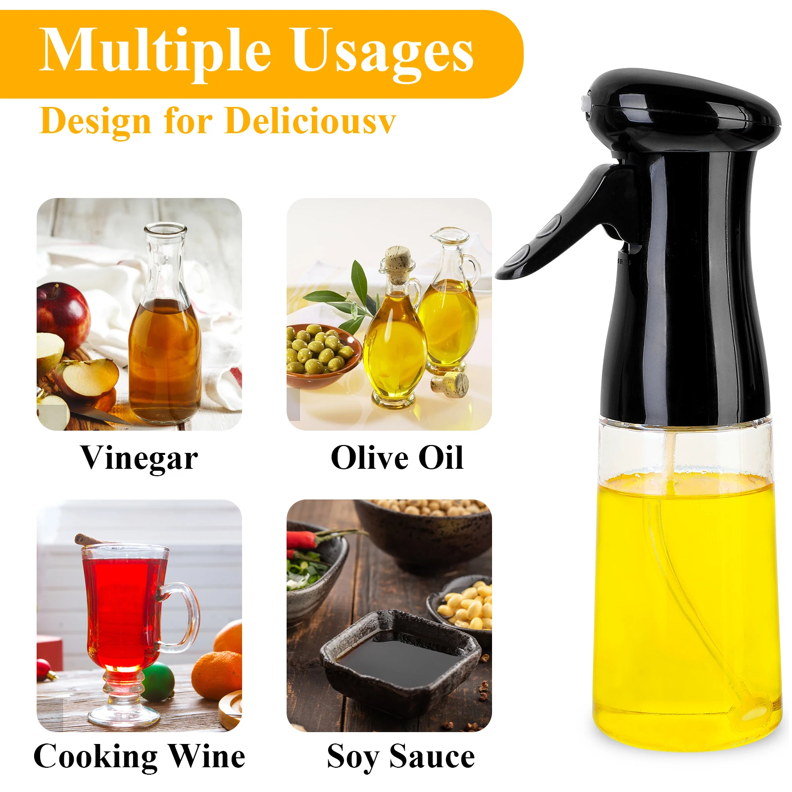 210ml Olive Oil Sprayer Bottle BBQ Oil Spray Empty Plastic Oil Pot Vinegar Mist Sprayer Oil Dispenser Salad Kitchen Cooking Tool