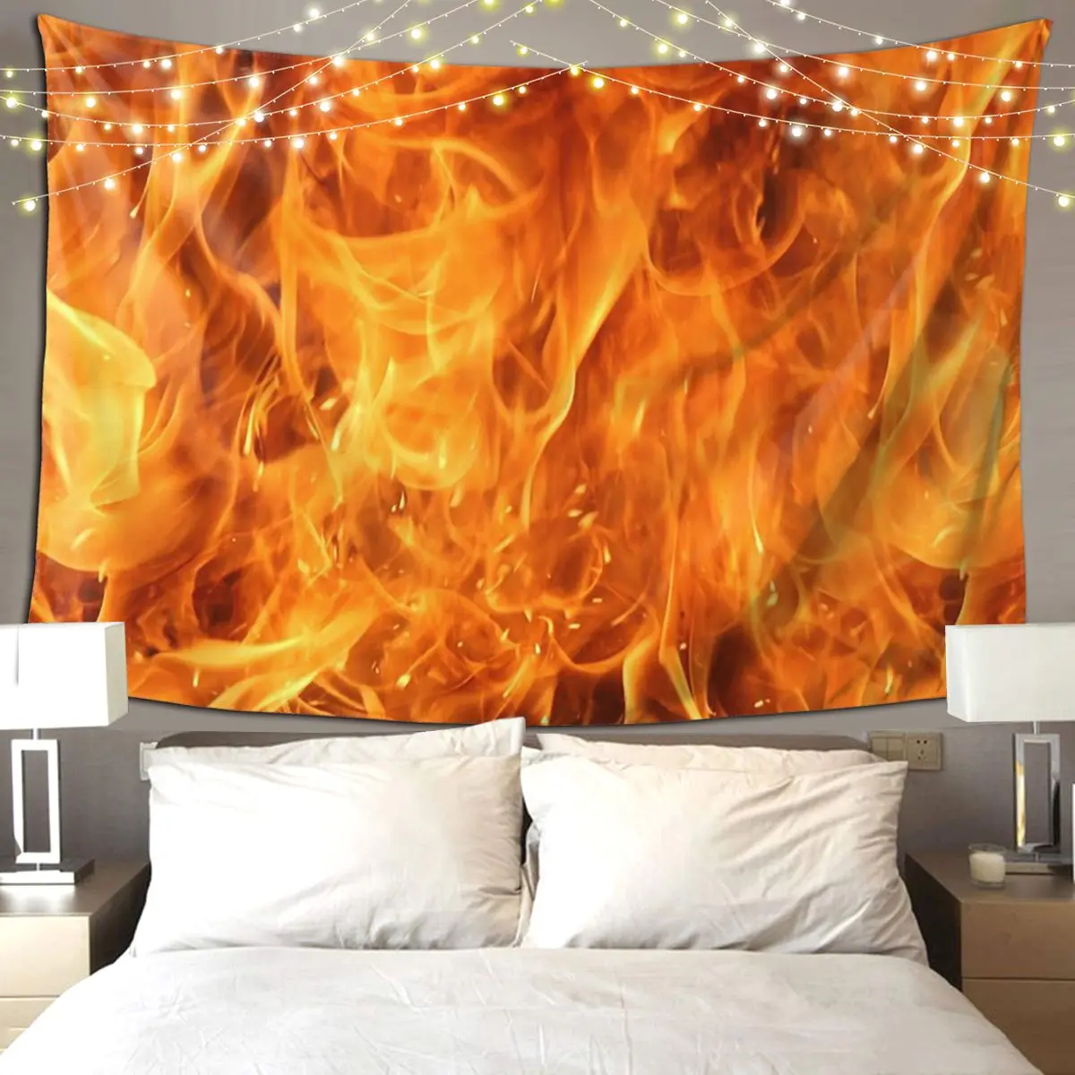 Burning Fire With Sparks Tapestry Hippie Wall Hanging Aesthetic Home Decor Tapestries for Living Room Bedroom Dorm Room