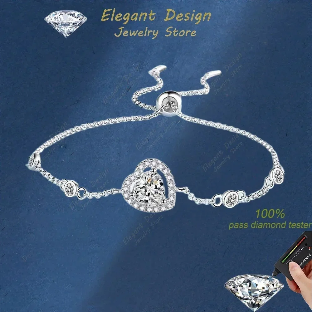 Elegant Design 1Ct White/Blue Moissanite Bracelet, Women's Treasure Platinum PT950 Bracelets Lover Girlfriend Adjustable Jewelry