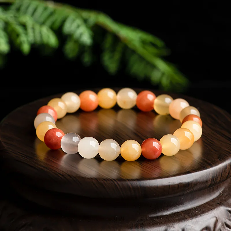 Natural Xinjiang Golden Silk Jade Round Beads Handchains Gobi Jadeite Yellow Personalized Ancient Style Women's JewelryBracelets