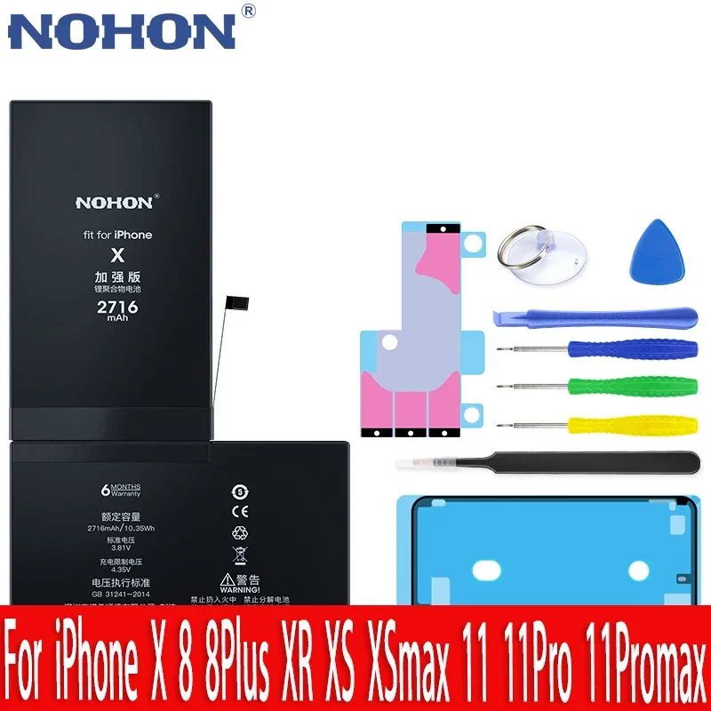 

Аккумулятор NOHON для iPhone X 8 Plus XR XS 11 Pro MAX, литий-полимерный аккумулятор для телефона, сменные аккумуляторы большой емкости