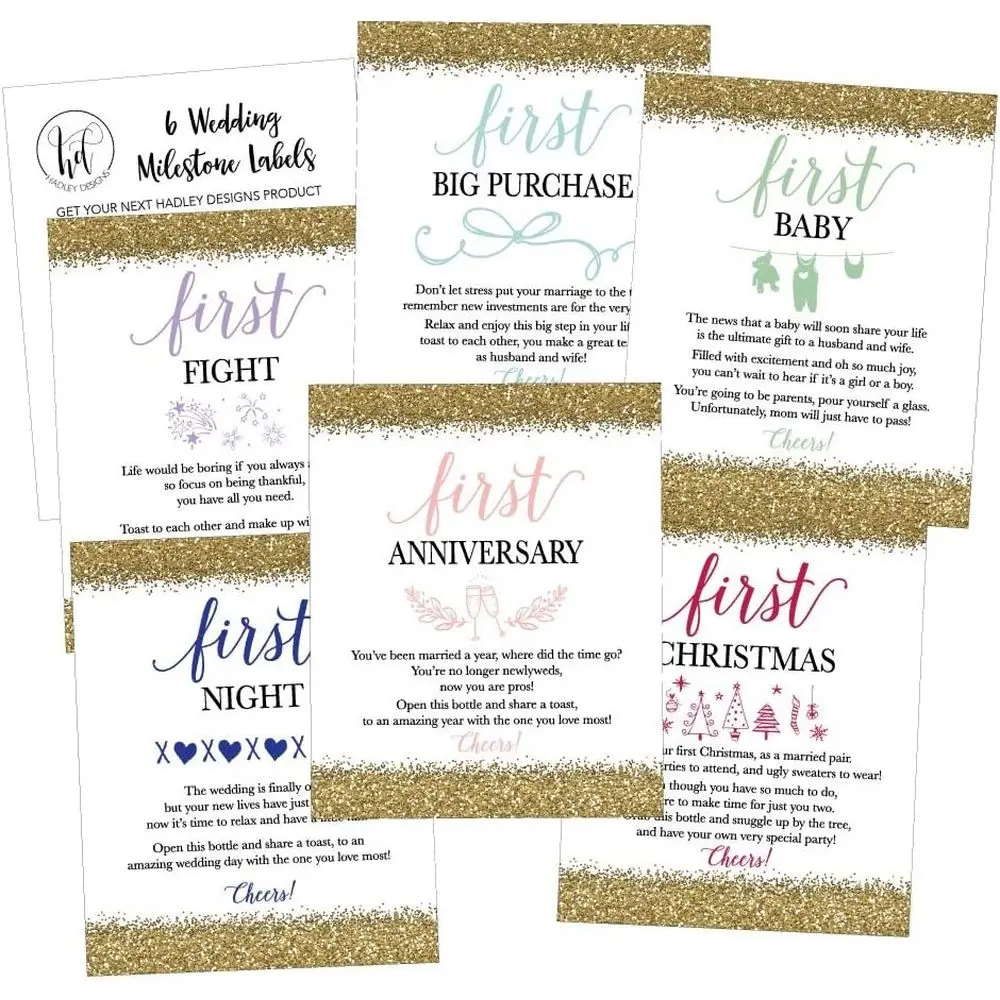 6th Anniversary Celebration: Gold Themed Wine & Whiskey Bottle Labels for Couples