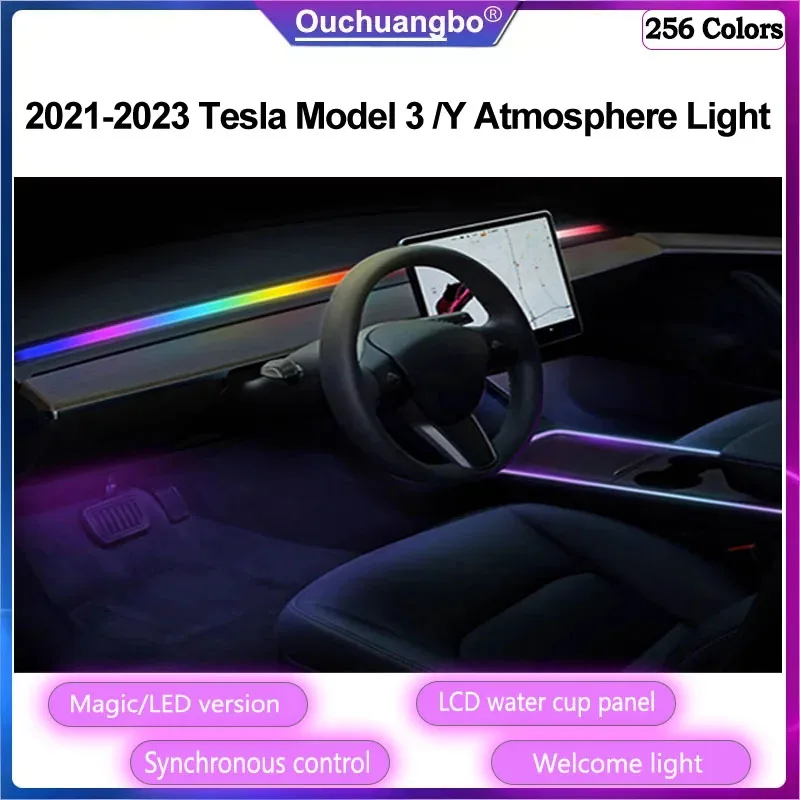 Ouchuangbo Atmosphere Lamp For Tesla Model 3 Y  2021 2022 Ambient Mood welcome Light Dynamic Backlight Symphony