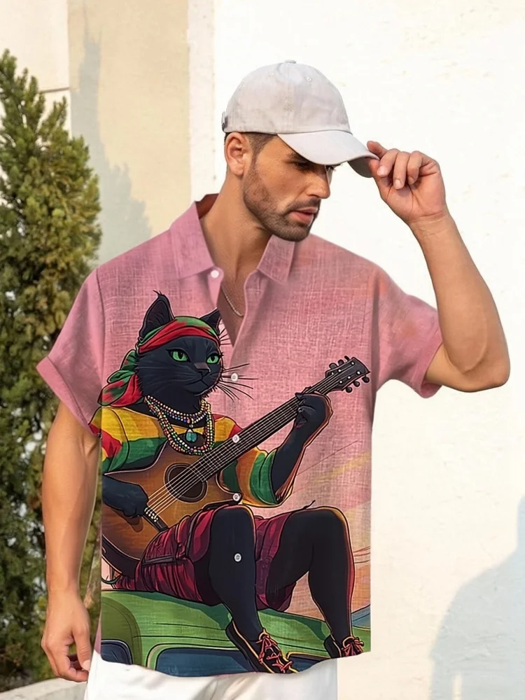 

2026 Fashion Men's Japanese Shirts Y2K Summer Short Sleeve Lapel Collar Button Down Tunics Tops Oversized Chic Blouses Males