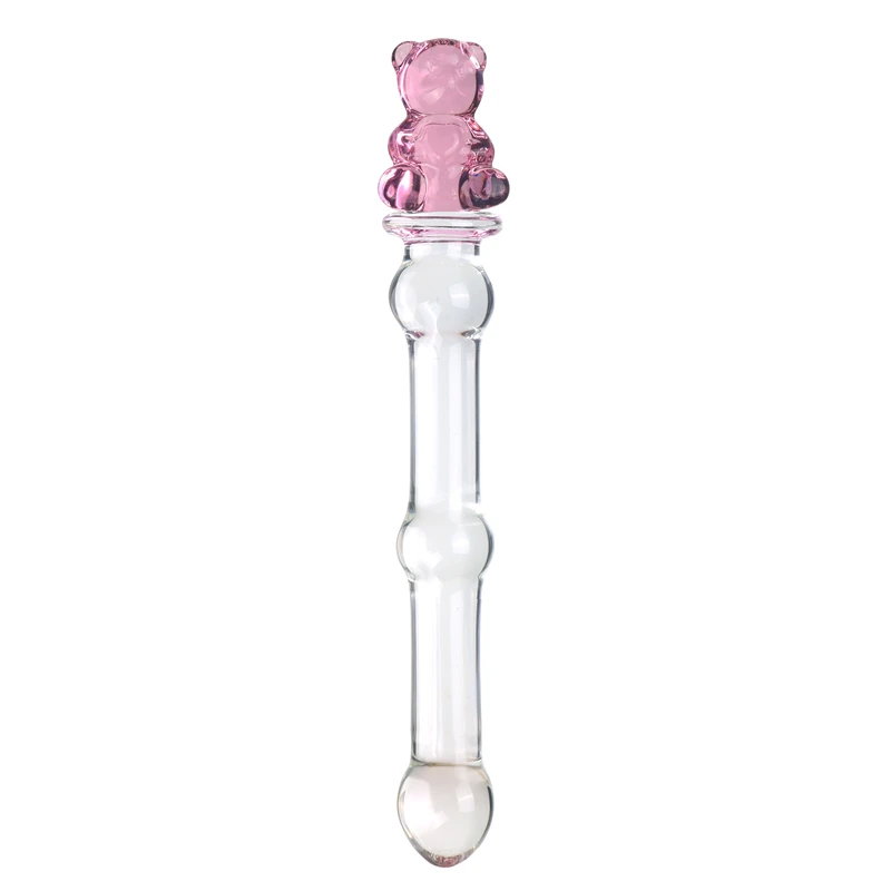 Cute Bear Head Glossy Glass Crystal Dildo Anal Plug Beads Fake Penis Vaginal Wand Sex Products For Women Lesbian Unisex Sex Toys