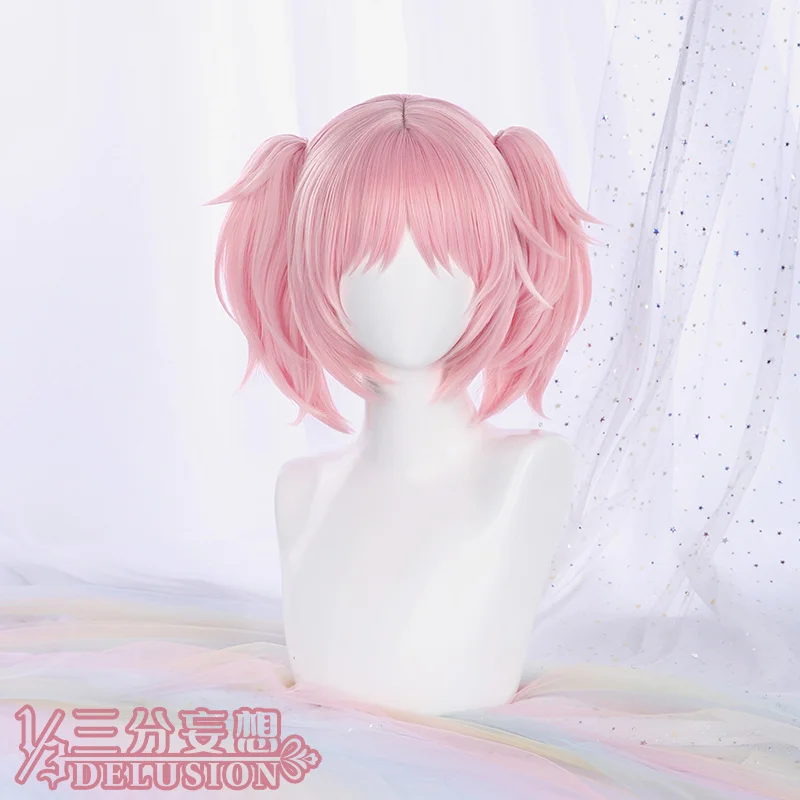 Puella Magi Madoka Magica Madoka Kaname Cosplay Wigs Pink Short 2 Clip Ponytails Heat Resistant Synthetic Hair Wig + Wig Cap