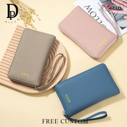 Custom name zipper passport wallet genuine leather personalized luxury large capacity passport cover engrave initials travel bag