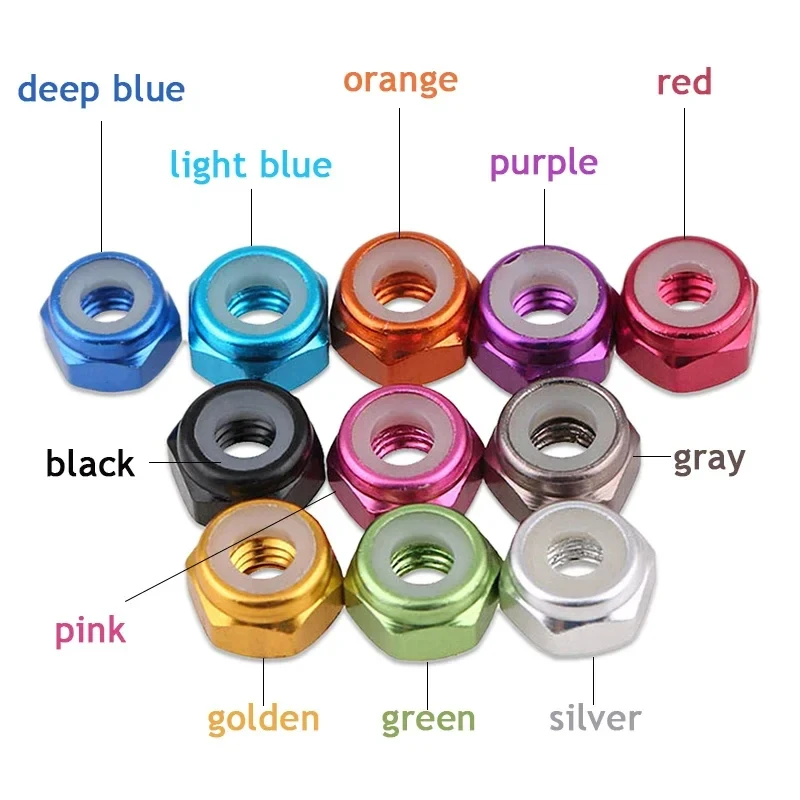 

5pcs M2 M3 M4 M5 Aluminum Flange Lock Nuts / Anodized Colored Nylon Insert Hex Nuts - Lightweight Anti-Vibration Fasteners