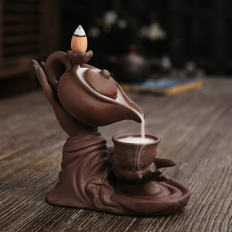 New Peculiar Home Decorations Zen Meditation Buddha Hand Tea Ceremony Backflow Incense & Candle Holders